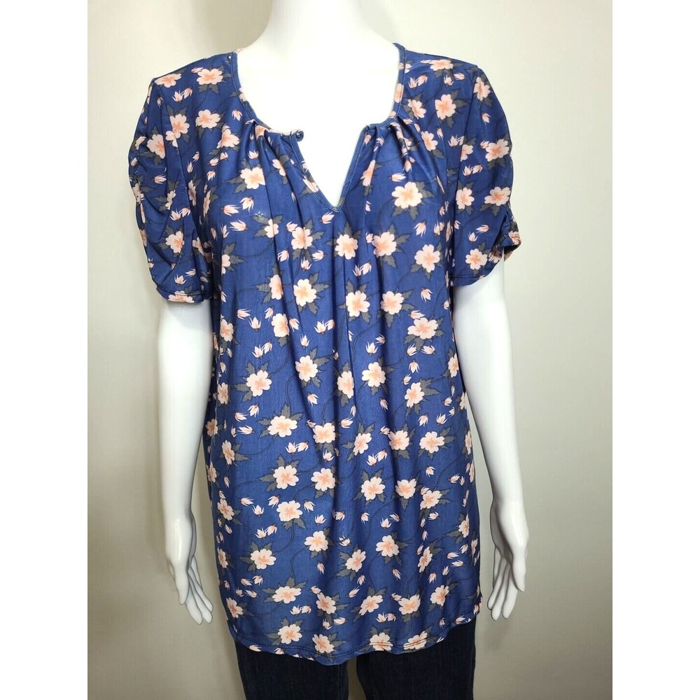 Womens Plus Floral Top Size 1XL Short Sleeve Multicolor Top